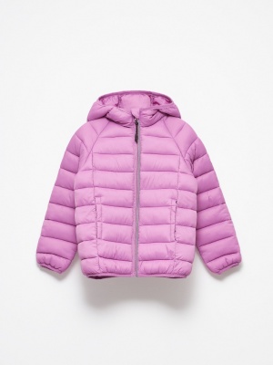 Стеганая куртка с капюшоном для девочек (сиреневый, 116) Sela  фото, kupilegko.ru